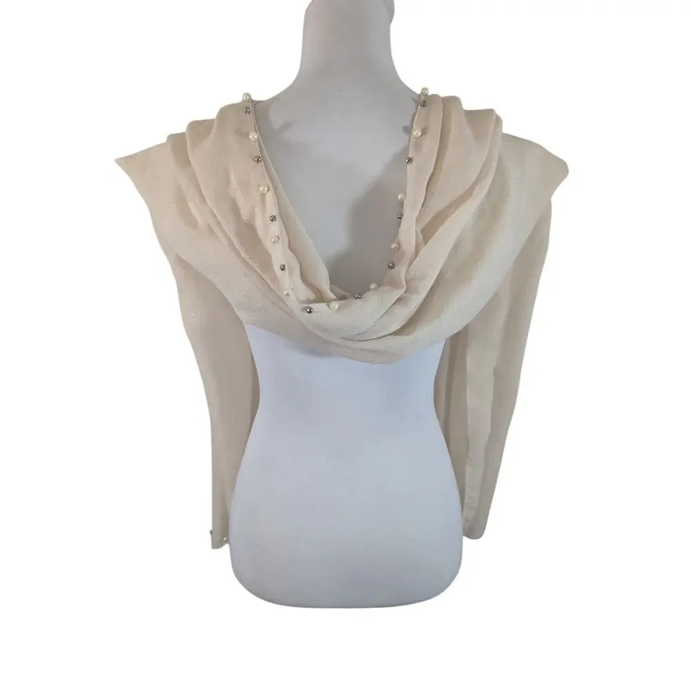 DELICATELY GORGEOUS PALE PINK+ SILVER METALLIC GLINTS, PEARL/SILVER BEAD SCARF!